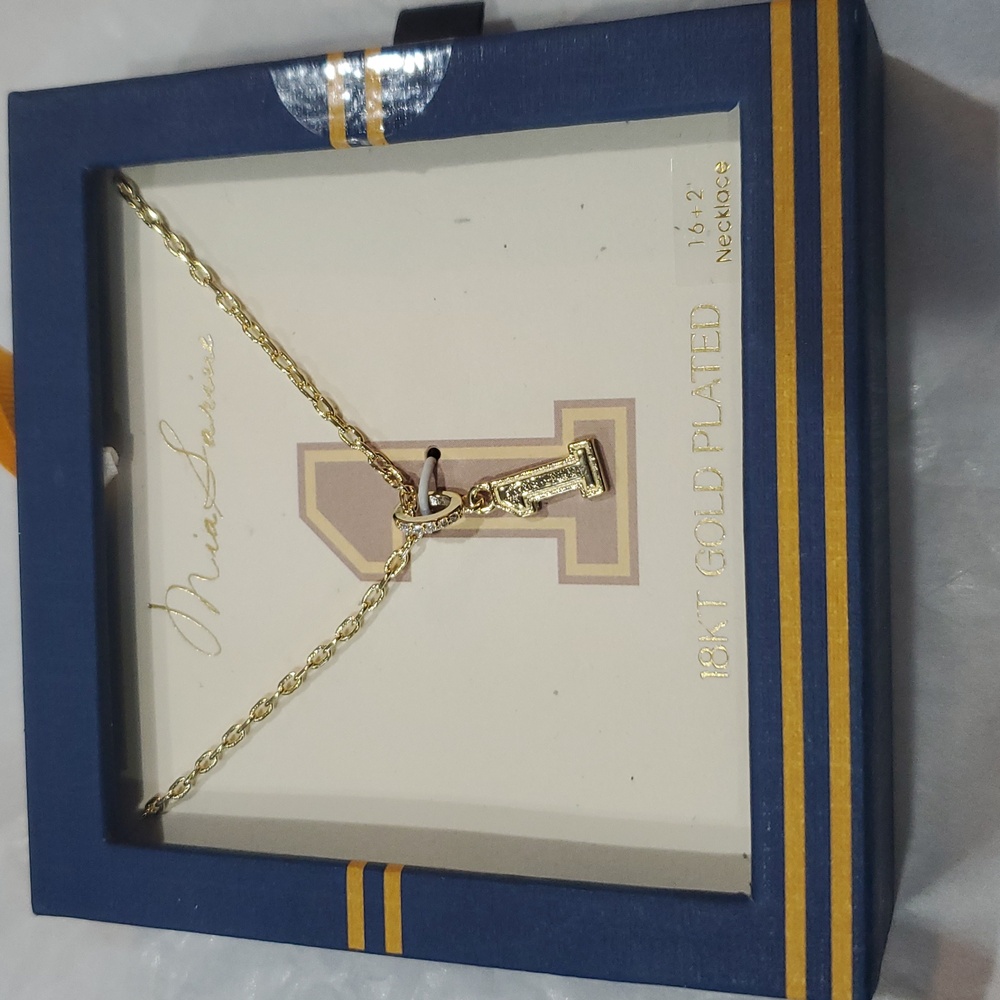 Mia Sarine 18KT Gold Plated #1‎ pendant pave cubic zirconia Varsity necklace new